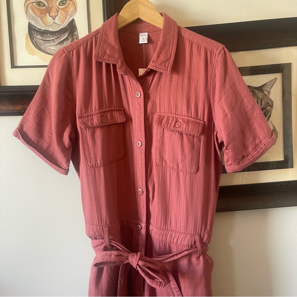 NWT Old Navy utility tie-belt jumpsuit size M Tall rust